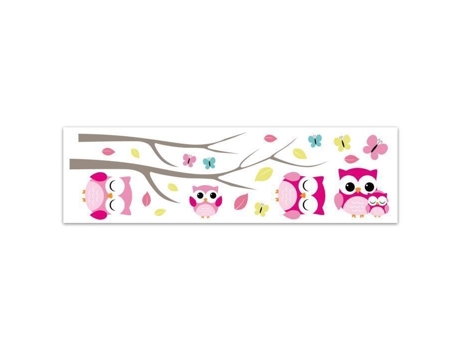 Adesivo infantil - Corujas - Branco e rosa - PVC - 70 x 20 cm