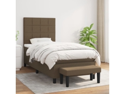 Cama Com Molas/colchão 90x200 Cm Tecido Castanho-escuro
