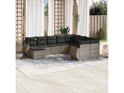 Vidaxl 10 Pcs Conjunto Sofás De Jardim C/ Almofadões Vime Pe Cinzento