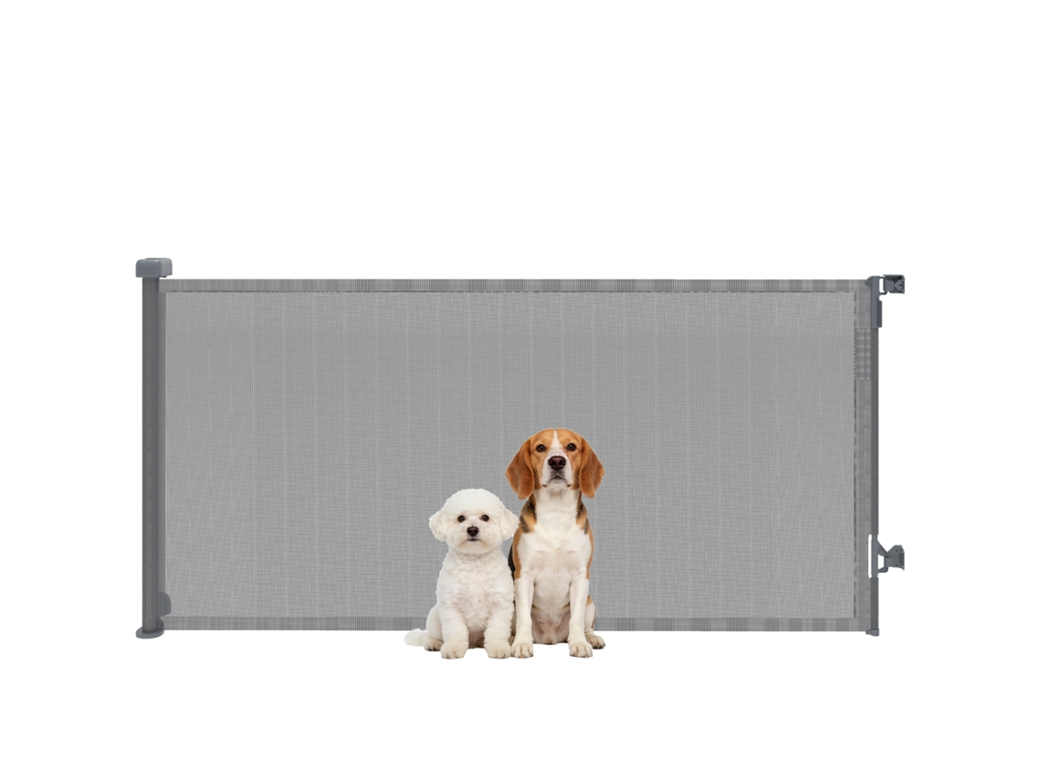 Barreira de Segurança Retrátil para Cães Extensível de Até 180 Cm de Largura para Escadas e Portas Cinza Ge