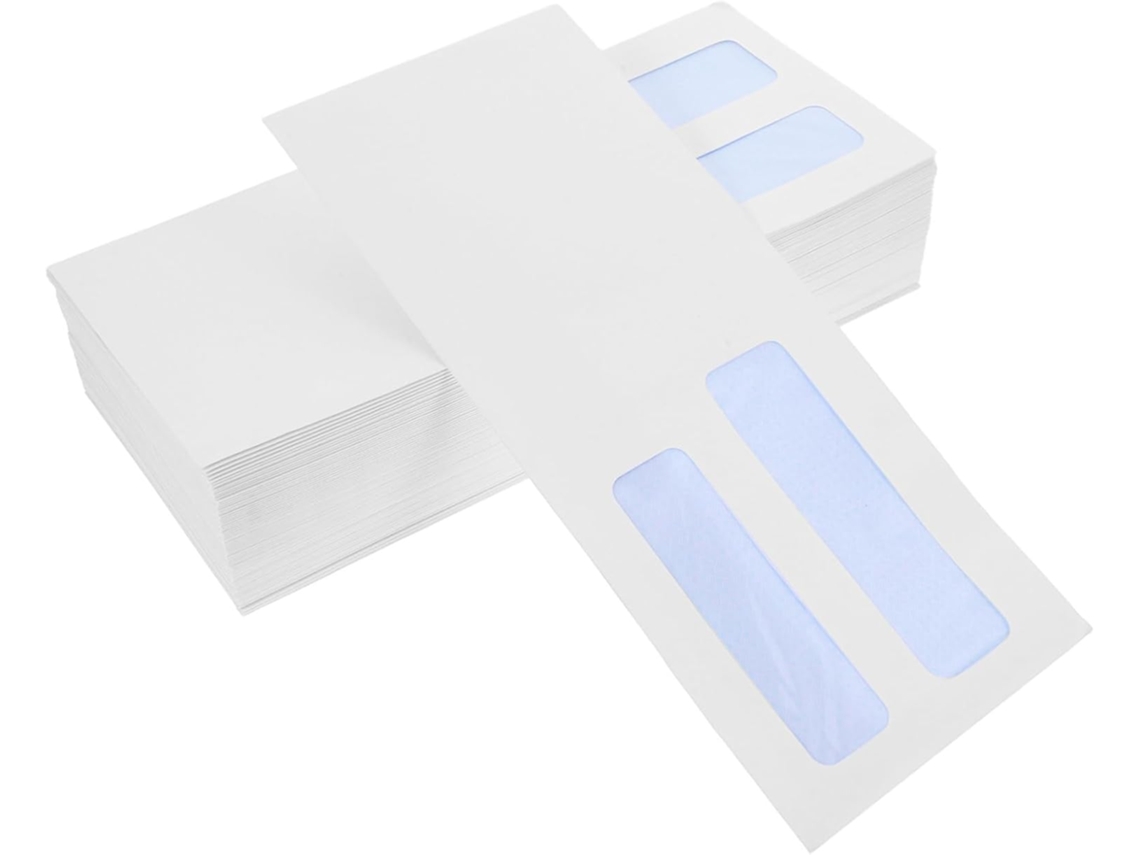 100 Envelopes De Papel Comercial Branco Com Janela Dupla