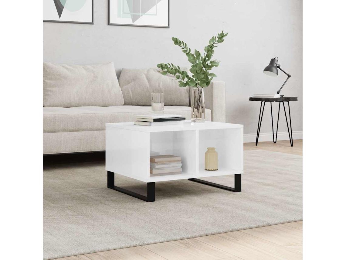 Vidaxl Mesa De Centro 60x50x36,5 Cm Derivados Madeira Branco Brilhante