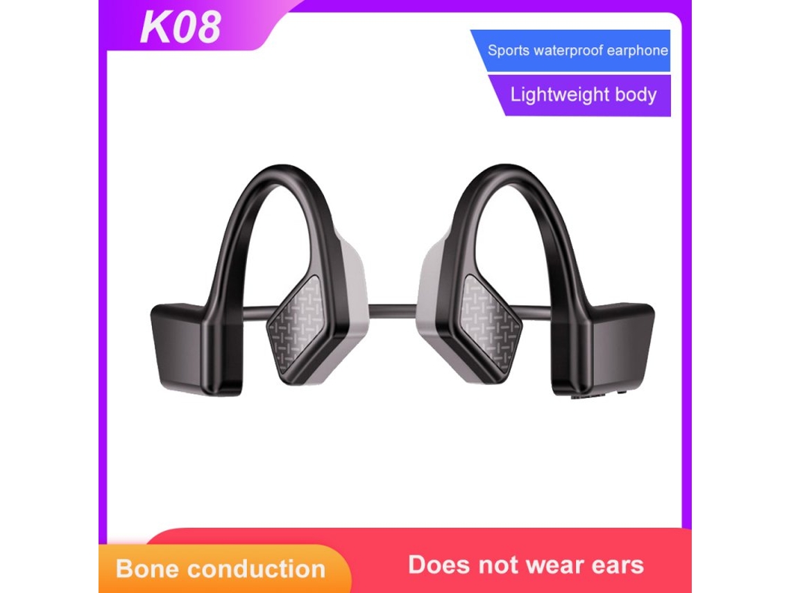 Auriculares Bluetooth K08 5.0 de Condução Óssea Estéreo Verdadeiro Sem Fio À Prova D'Água Preto