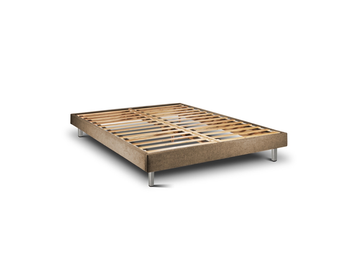 Estrutura De Cama Tribu  Taupe Pés Metal 195 X 150 Cm Altura 30 Cm Indream