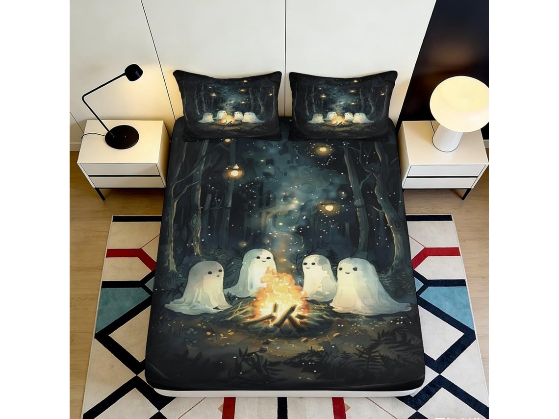 Conjunto de Cama com Estampa 3d Fantasmas Microfibra Fronha 200x25cm