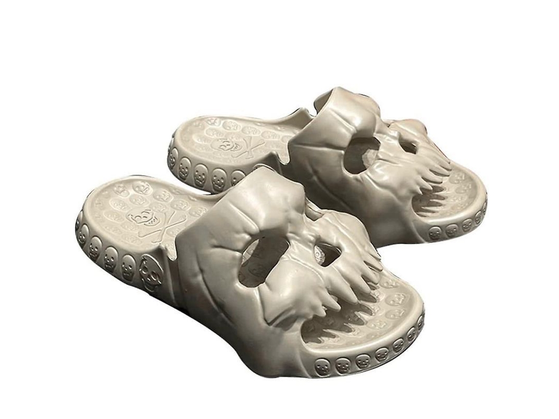 Chinelos De Design De Caveira Com Solado Grosso Para Casal, Indoor E Outdoor, Banheiro, Praia E Férias 42-43 Bege