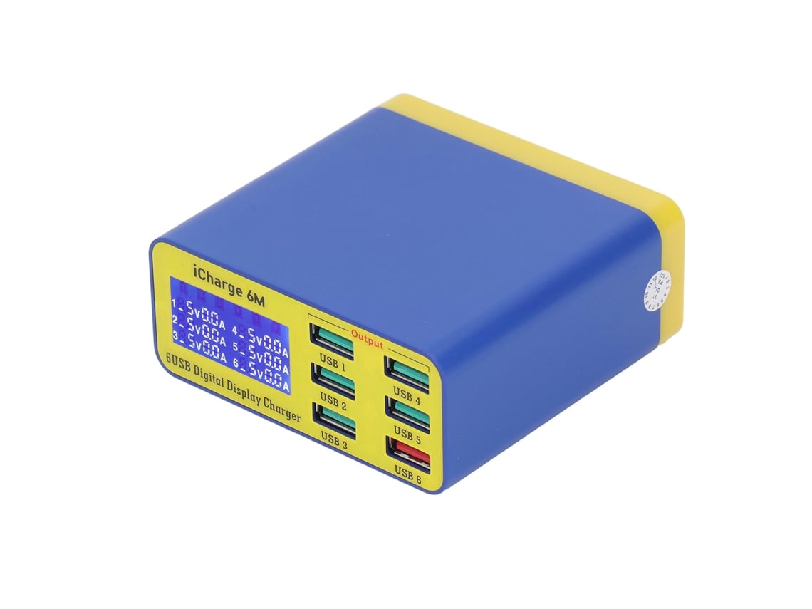 Cargador Rápido De 6 Puertos Com Tela Digital E Dissipação Rápida De Calor Para Telefones E Pc Eu 100‑240v