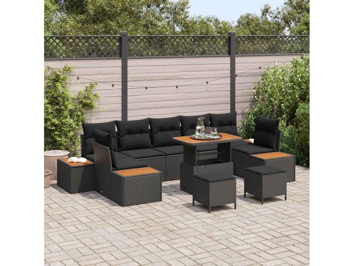 Vidaxl Conjunto De Sofá De Jardim 10 Unid. 9-número De Lugares Preto