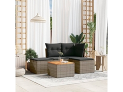 5 Pcs Conjunto Sofás De Jardim C/ Almofadões Vime Pe Cinza Dkd Home Decor