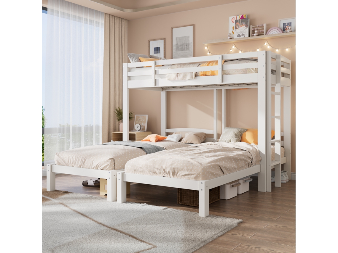 Cama 3 Camadas Com Escada Lateral Branca 90x200cm Para Crianças E Adolescentes