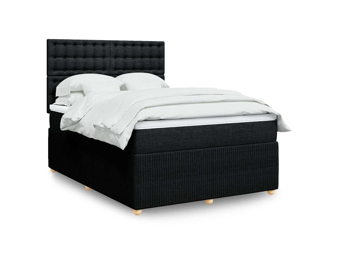 Cama Com Molas/colchão 160x200 Cm Tecido Preto