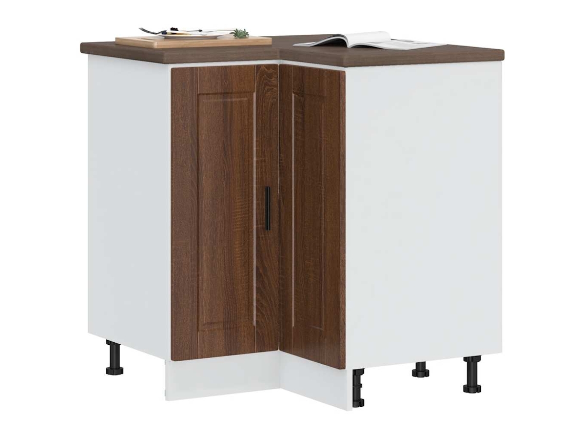 Vidaxl Armário Base Canto Cozinha Porto Madeira Carvalho Castanho