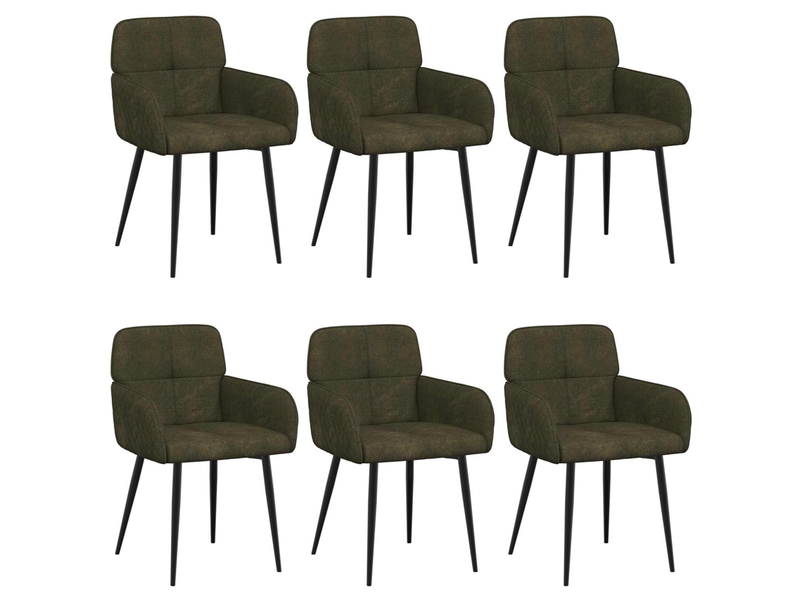 Conjunto 6 Cadeiras De Jantar Vidaxl Verde Camurça Sintética (59 X 56,5 X 85 Cm)