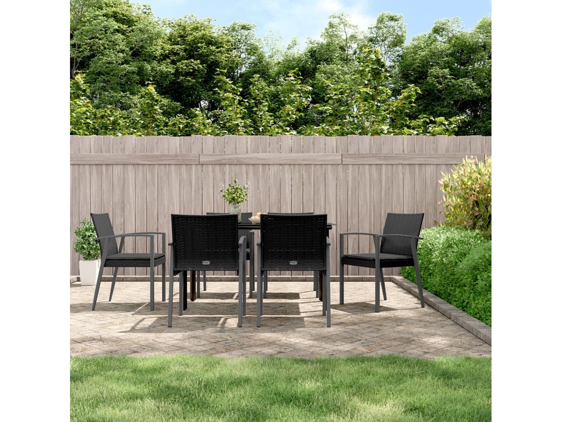 Conjunto 7 Peças Jantar P/ Jardim C/ Almofadões Vime Pe E Aço Dkd Home Decor