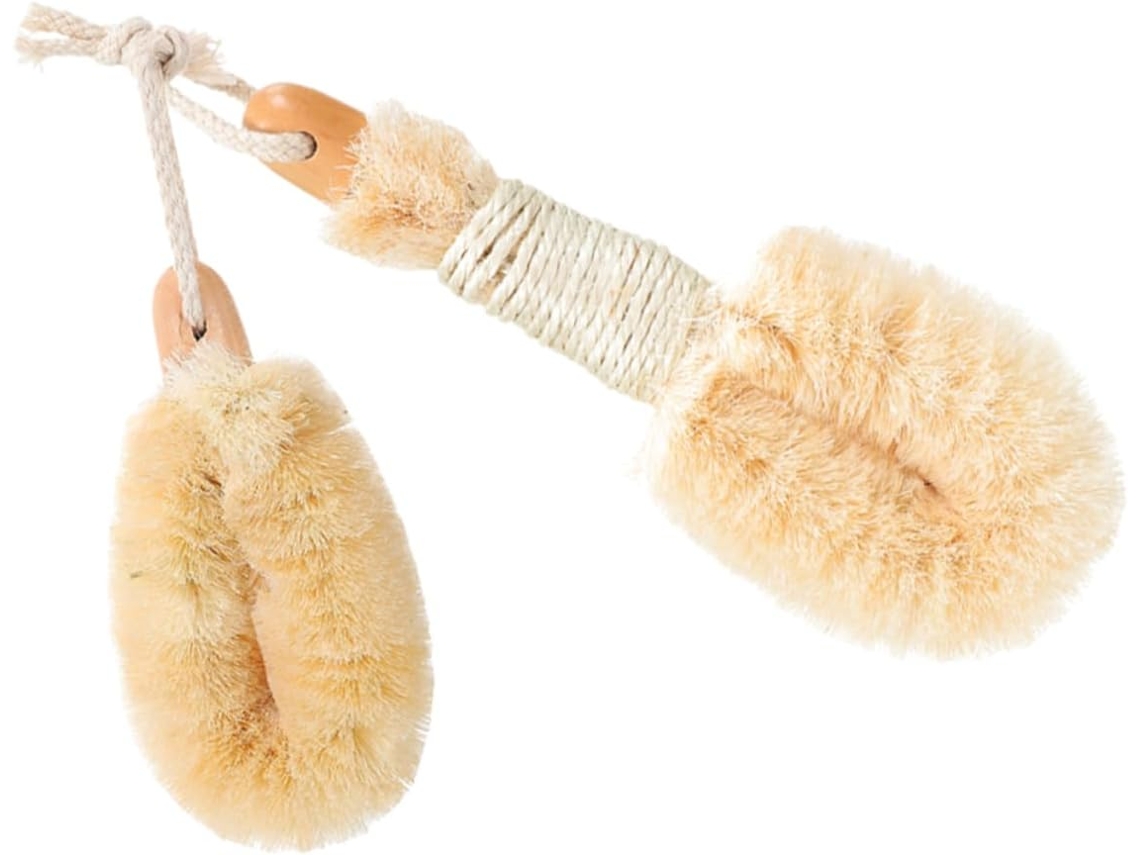 Conjunto De 2 Escovas Esfoliantes Corporais Sisal Natural Gatuida Com Cabo Madeira Confortável Para Esfoliação E Limpeza