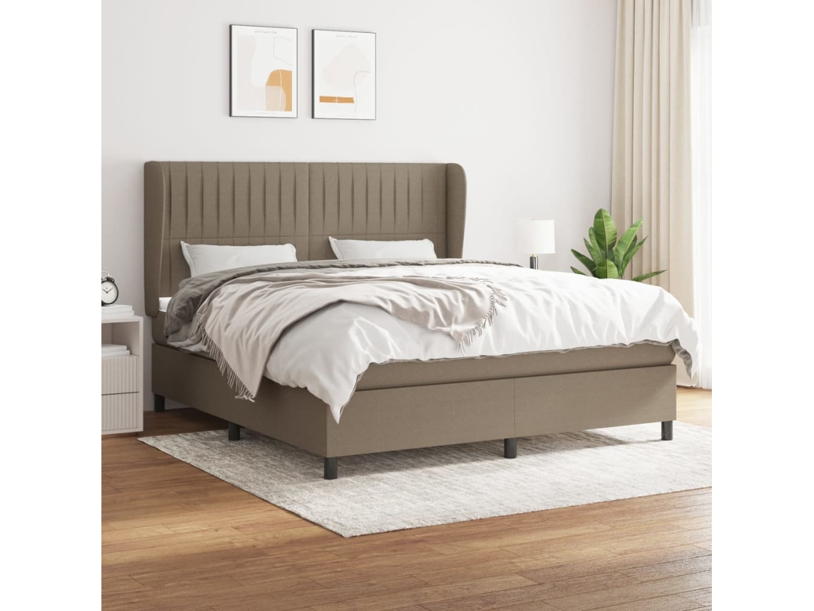 Vidaxl Cama Com Molas/colchão 160x200 Cm Tecido Castanho-acinzentado