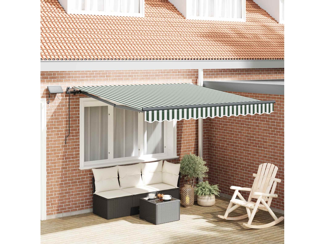 Vidaxl Toldo Retrátil Verde E Branco 300 X 250 Cm Tecido E Alumínio