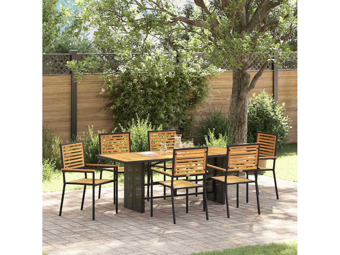 Vidaxl Conjunto De Jantar Para Jardim 7 Unid. Preto E Marrom Vime Pe