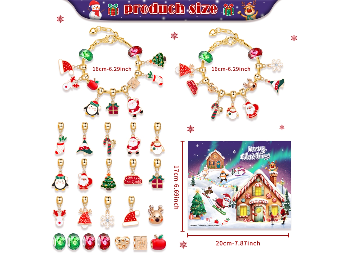 Pulseira Calendário De Natal 2024 Com 24 Dias | Conjunto De Joias Infantil Com 22 Miçangas E 5 Pulseiras | Presente De Natal Perfeit-aquaforge
