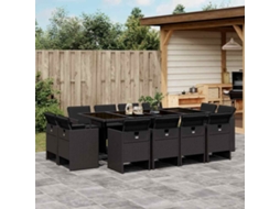 Vidaxl 13 Pcs Conjunto De Jantar P/jardim Com Almofadões Vime Pe Preto