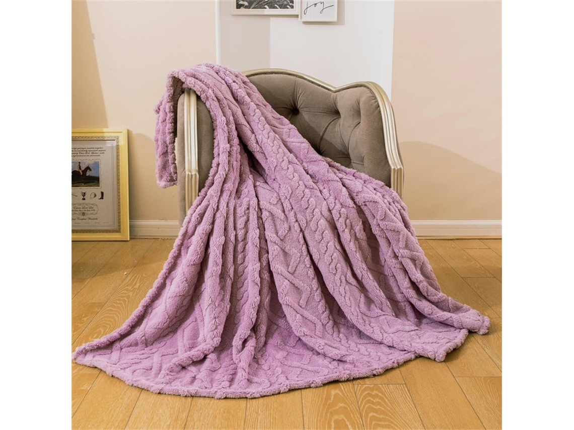 Manta de Lã Jacquard Fansu Cor Sólida Fofa Quente Macia e Grossa para Cama Sofá Todas as Estações 180x200cm, M