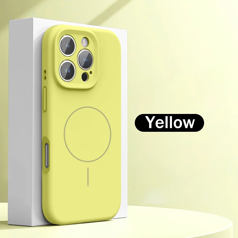 Capa De Silicone Líquido (amarela Para Iphone 16 Plus) Compatível Com Carregamento Sem Fio E Função Magnética.