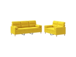 Conjunto de 2 sofás com almofadas tecido amarelo claro MAISON EXCLUSIVE