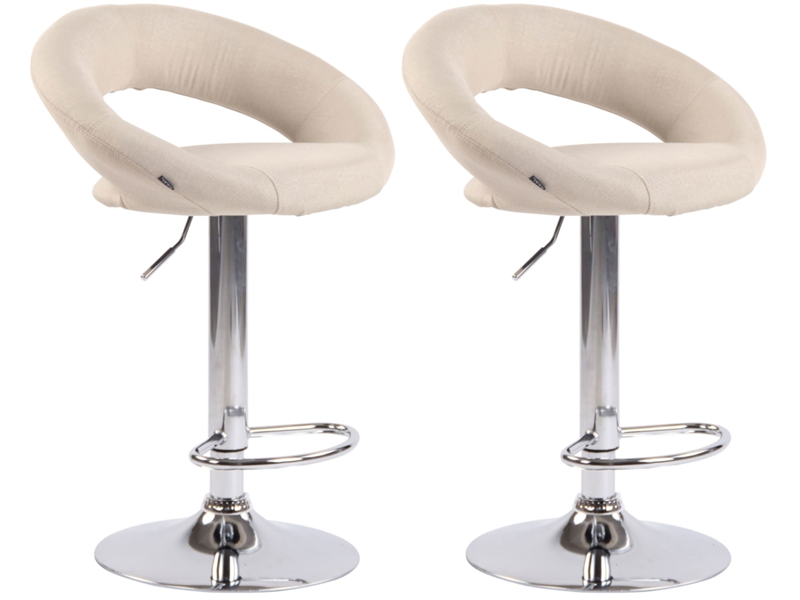 Conjunto de 2 bancos de bar Olinda em tecido creme/cromo CLP