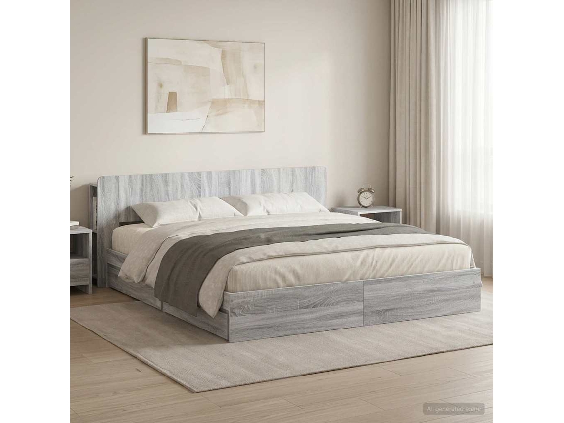 Vidaxl Estrutura de Cama com Armazenamento com Gaveta Sonoma Cinzento