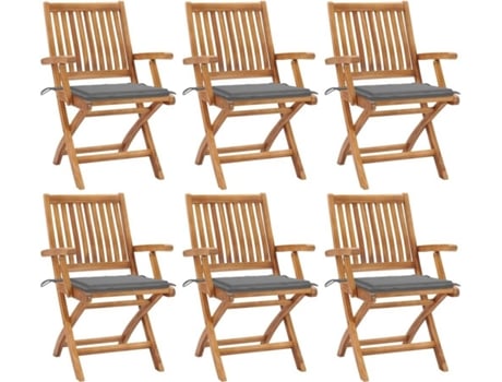 Conjunto 6 Cadeiras de Jardim  Dobráveis c/Almofadas 3072751 (56x58x88 cm - Madeira)