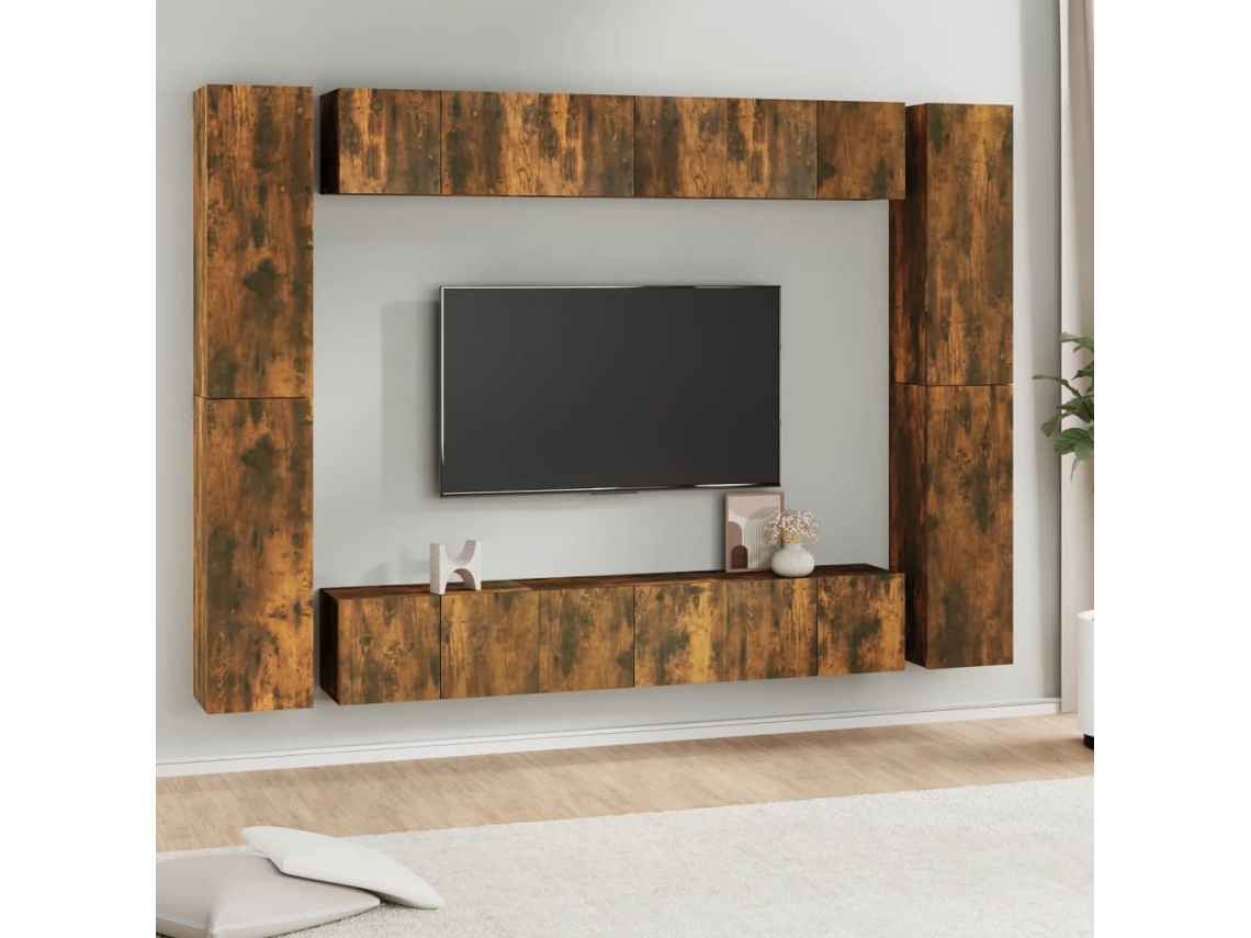 Conjunto Móveis De Tv 10 Pcs Madeira Processada Carvalho Fumado Dkd Home Decor