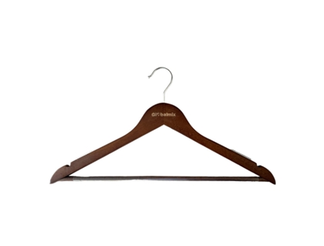Cabide de Madeira Vintage Mogno com Silicone Antideslizante 44Cm Pack 5 Unidades GLOBALMIX
