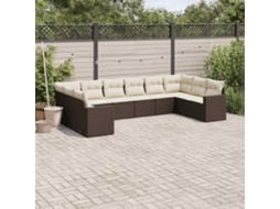 Vidaxl 10 Pcs Conj. Sofás Jardim Com Almofadões Vime Pe Castanho