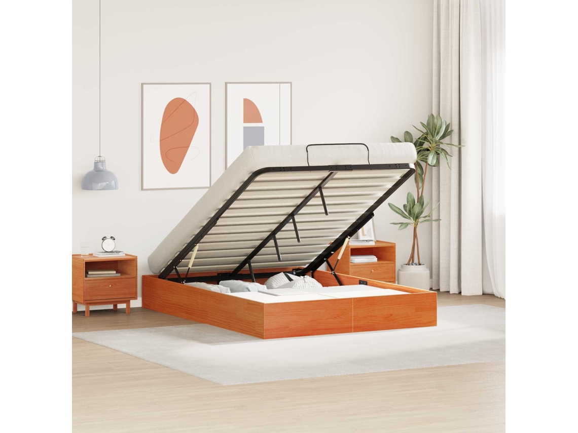 Vidaxl Estrutura De Cama Ottoman Com Armazenamento Castanho Cera