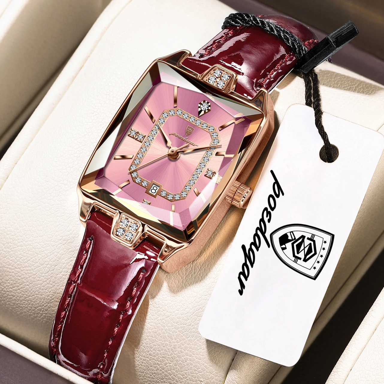 Relógio Feminino De Luxo, Elegante, Com Mostrador De Data E Pulseira De Couro À Prova D'água (rosa Dourado).