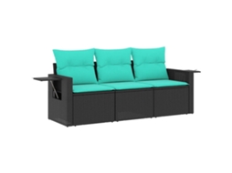 Conjunto de Sofá de Jardim 3 Peças com Almofadas em Rattan Sintético Preto MAISON EXCLUSIVE