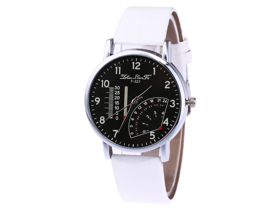 Relógio de quartzo vintage Zhoulianfa com pulseira de couro PU para homens e mulheres, branco.