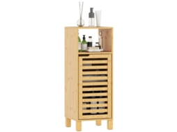 Armário De Banheiro, Design Alto E Estreito, Material De Bambu, Madeira Natural-60x30x108 Cm