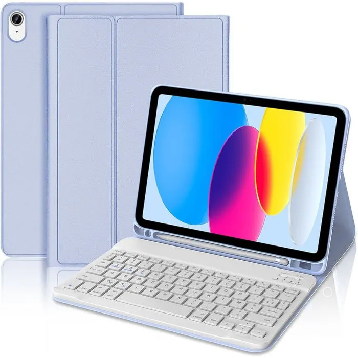 Capa Com Teclado Bluetooth Em Couro Compatível Com Ipad A16 De 11 Polegadas E De 10 Geração De 10,9, Porta-caneta, Cor Roxo