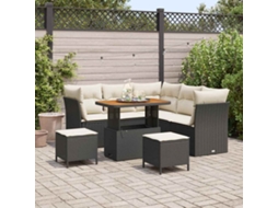 Vidaxl Conjunto De Sofá De Jardim Com Almofada 8 Pcs Preto E Creme