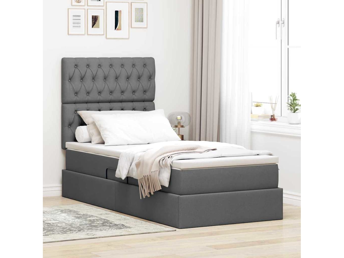 Vidaxl Cama de Armazenamento Led com Colchão Cinzento escuro