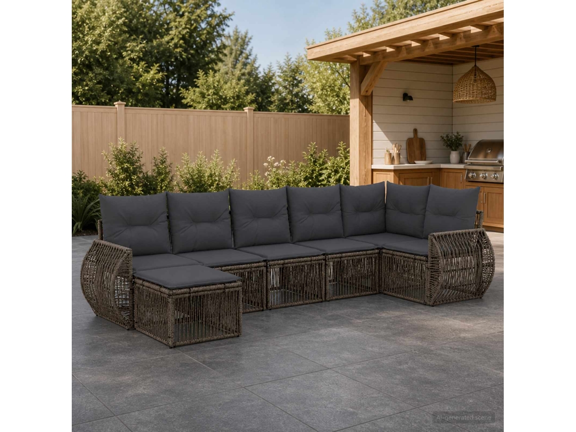 Vidaxl Conjunto De Sofá De Jardim 7 Unid. Cinza E Cinza Escuro Vime Pe
