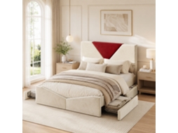 Cama Casal 140x200 Cm com 4 Gavetas, Veludo, Bege MEXUS