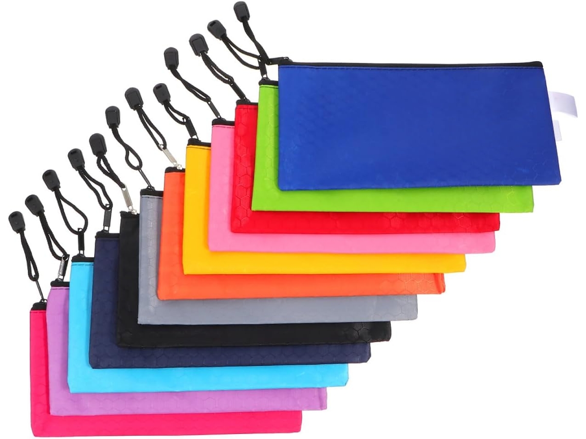 Conjunto de 12 Sacolas com Zíper para Material Escolar, Organizador Mesa Armazenamento e Viagem 23,50 X 11,50