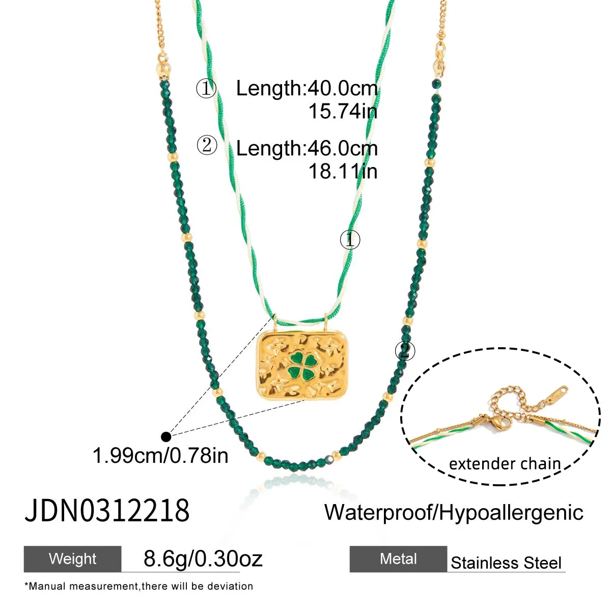 Colar Com Pingente De Trevo De Quatro Folhas Em Aço Inoxidável Banhado A Ouro Com Zircônia Verde
