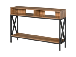 Mesa De Console/entrada Em Estilo Industrial Com Vários Compartimentos De Armazenamento, 120 X 23,5 X 75 Cm, Madeira De Nogueira.