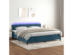 Vidaxl Cama Box Spring C/ Colchão/led 200x200 Cm Veludo Azul-escuro