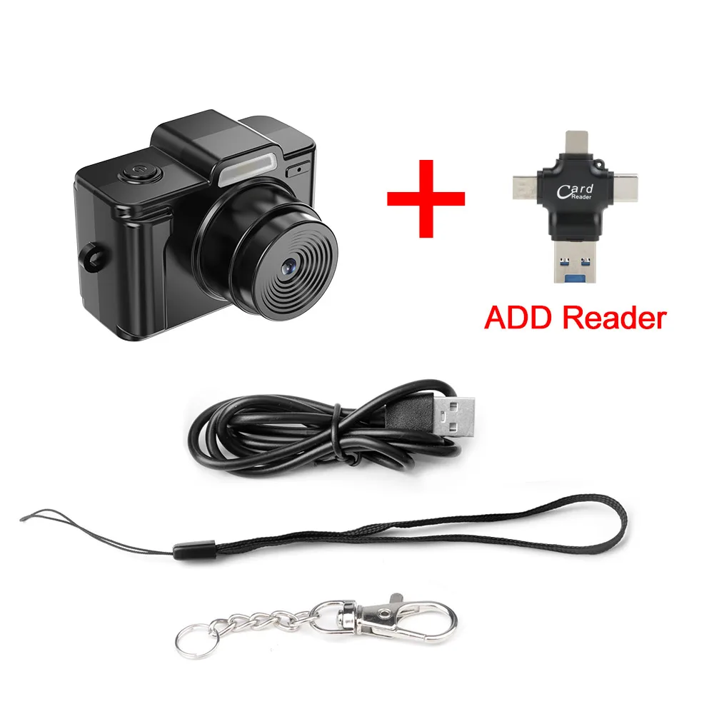 Mini Câmera Hd 1080p com Tela, Suporte Tf Cartão, Mini Câmera para Crianças MDUG (câmera + Leitor de Cartão Sem Cartão de Memória)