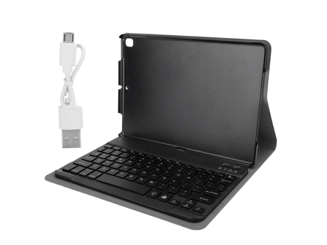 Aetheria capa de Couro com Teclado Desmontável, Slot para Caneta, Apoio em 3 Ângulos, Iluminação 7 Cores para Tablet