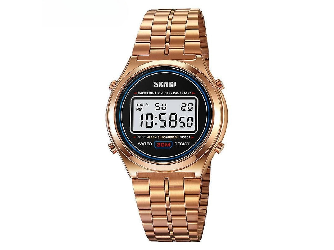 Lurelia Relógio Digital Desportivo Masculino, Calendário, Cronómetro, Alarme, Retroiluminação Led, Aço Inoxidável, 30m, Ouro Rosa, Modelo Lx06520